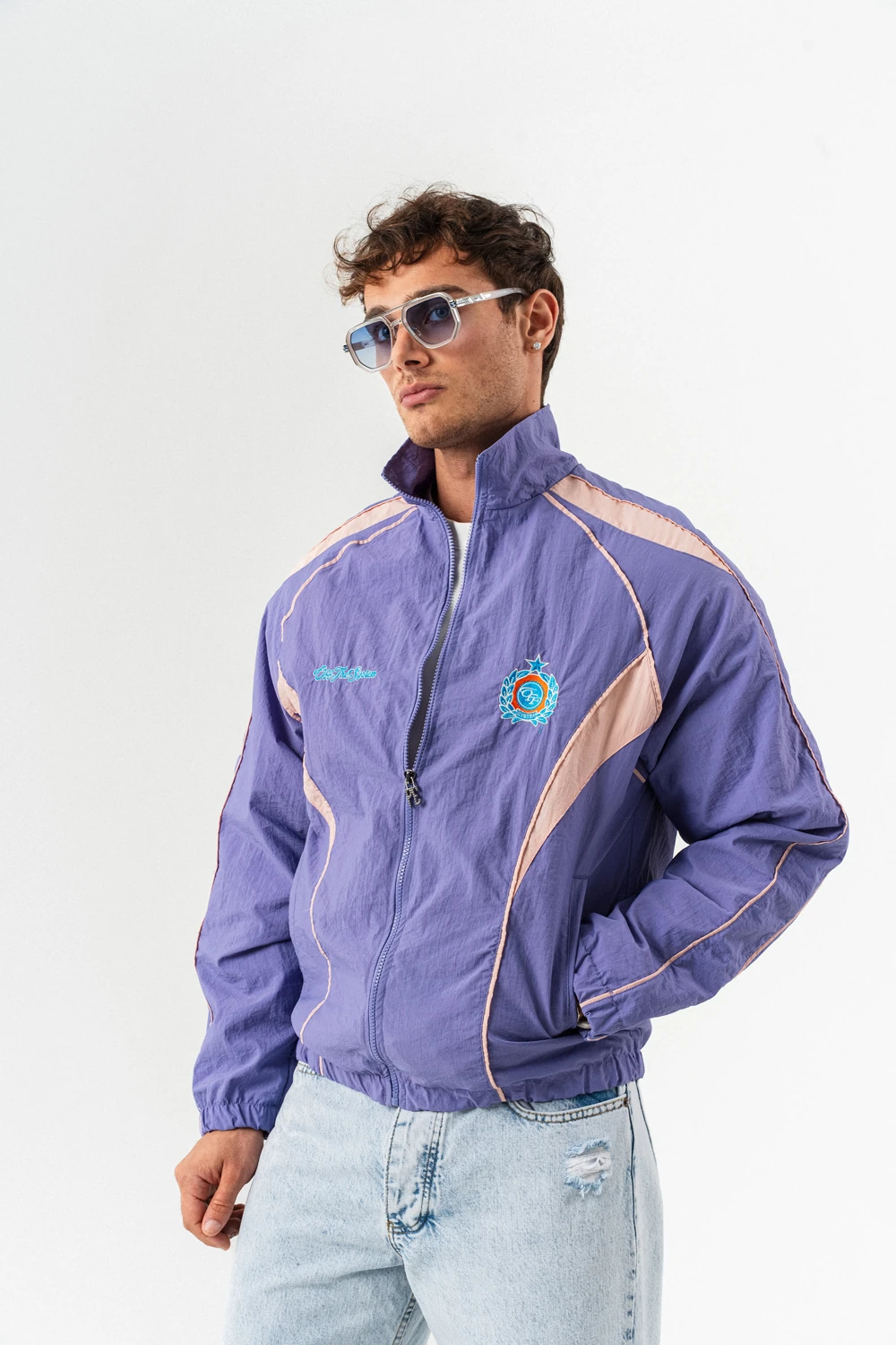 Nightrun Paraşüt Kumaş Fermuarlı Vintage Rüzgarlık Mont - Mor