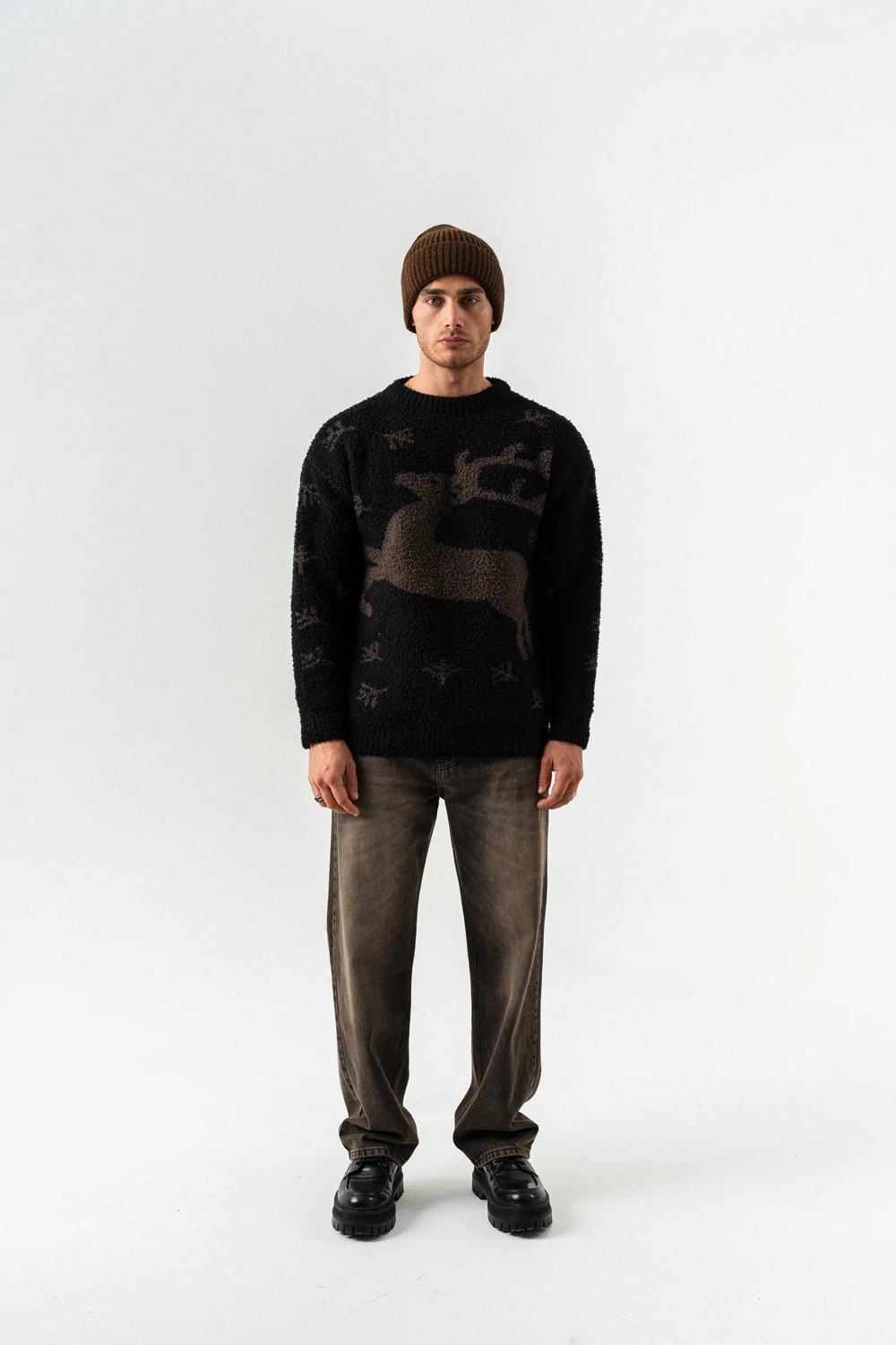 Deer Bisiklet Yaka Teddy Kumaş Kazak