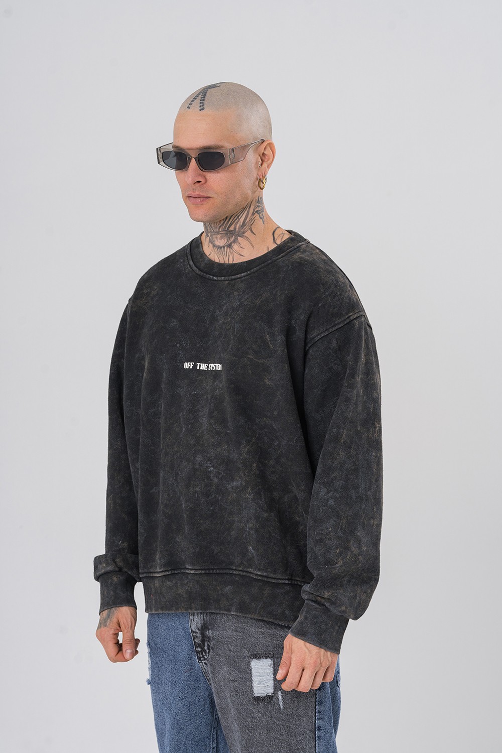 Darkness Yıkamalı Kısa Oversize Sweatshirt