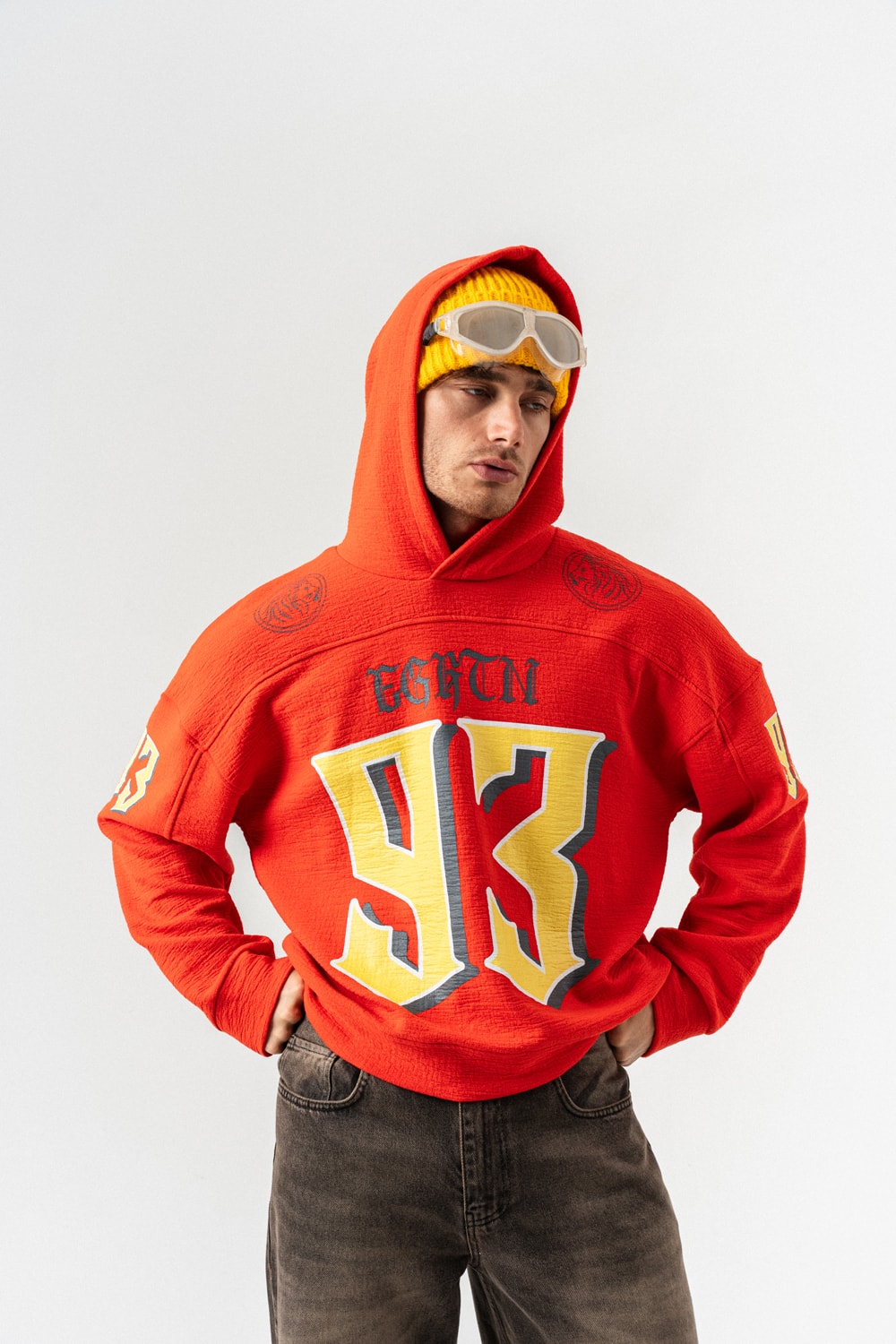 93 Huddle Kapüşonlu Sweatshirt Hoodie - Kırmızı