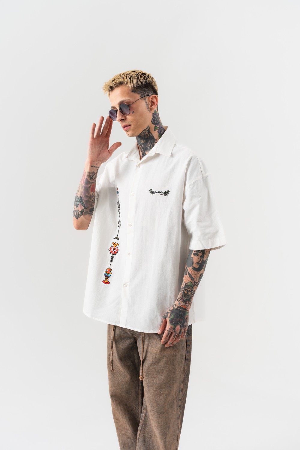 Fallback Nakış Detaylı Oversize Keten Gömlek