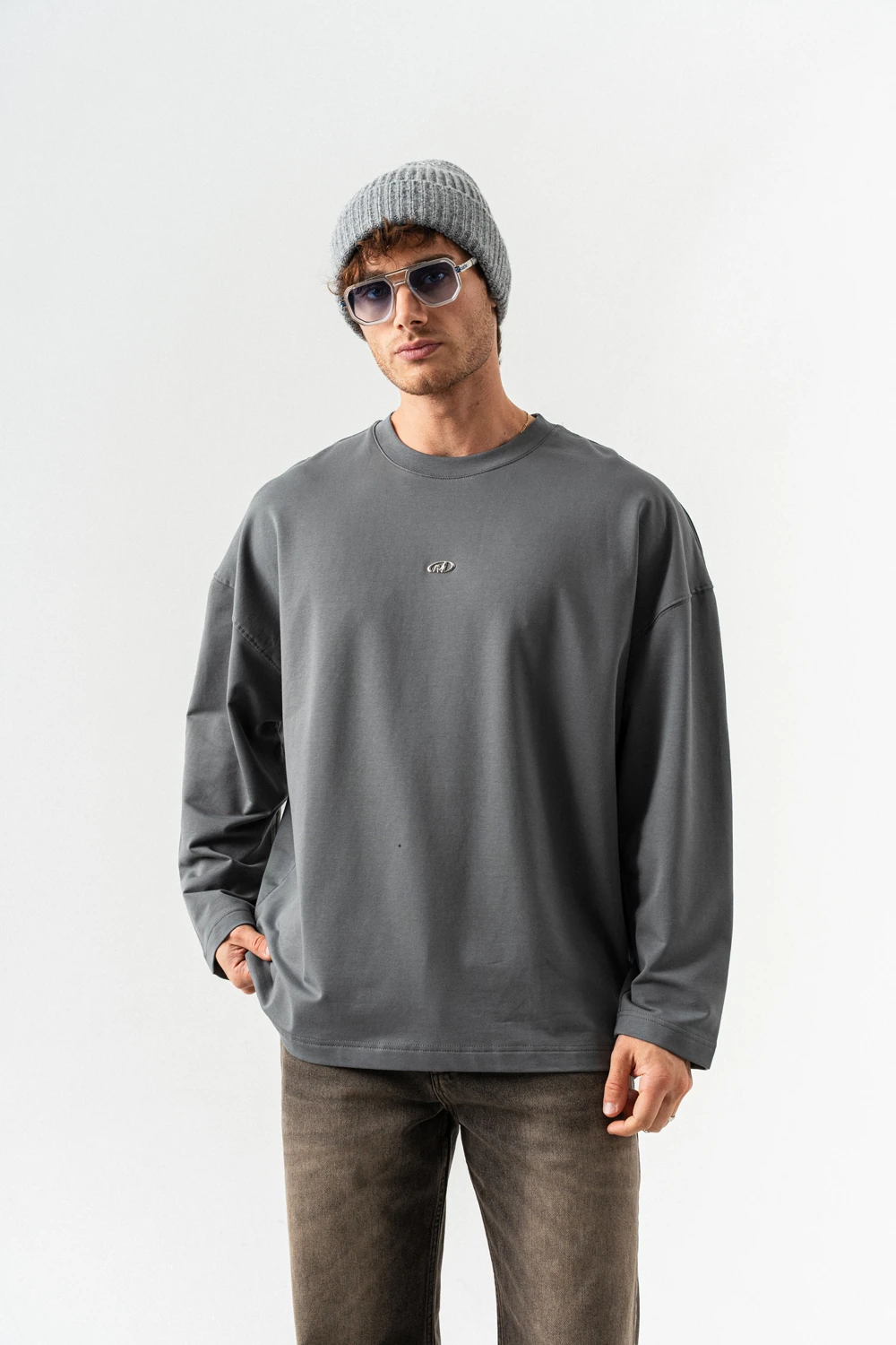 Airvoid Basic Bisiklet Yaka Sweatshirt - Antrasit