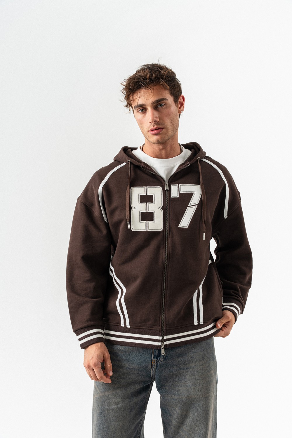 87 Fermuarlı Sweatshirt Hoodie - Kahverengi