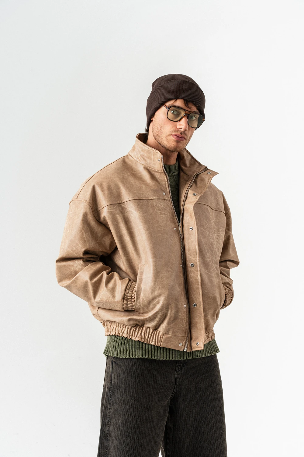 Overrun Fermuar ve Kapamalı Deri Mont