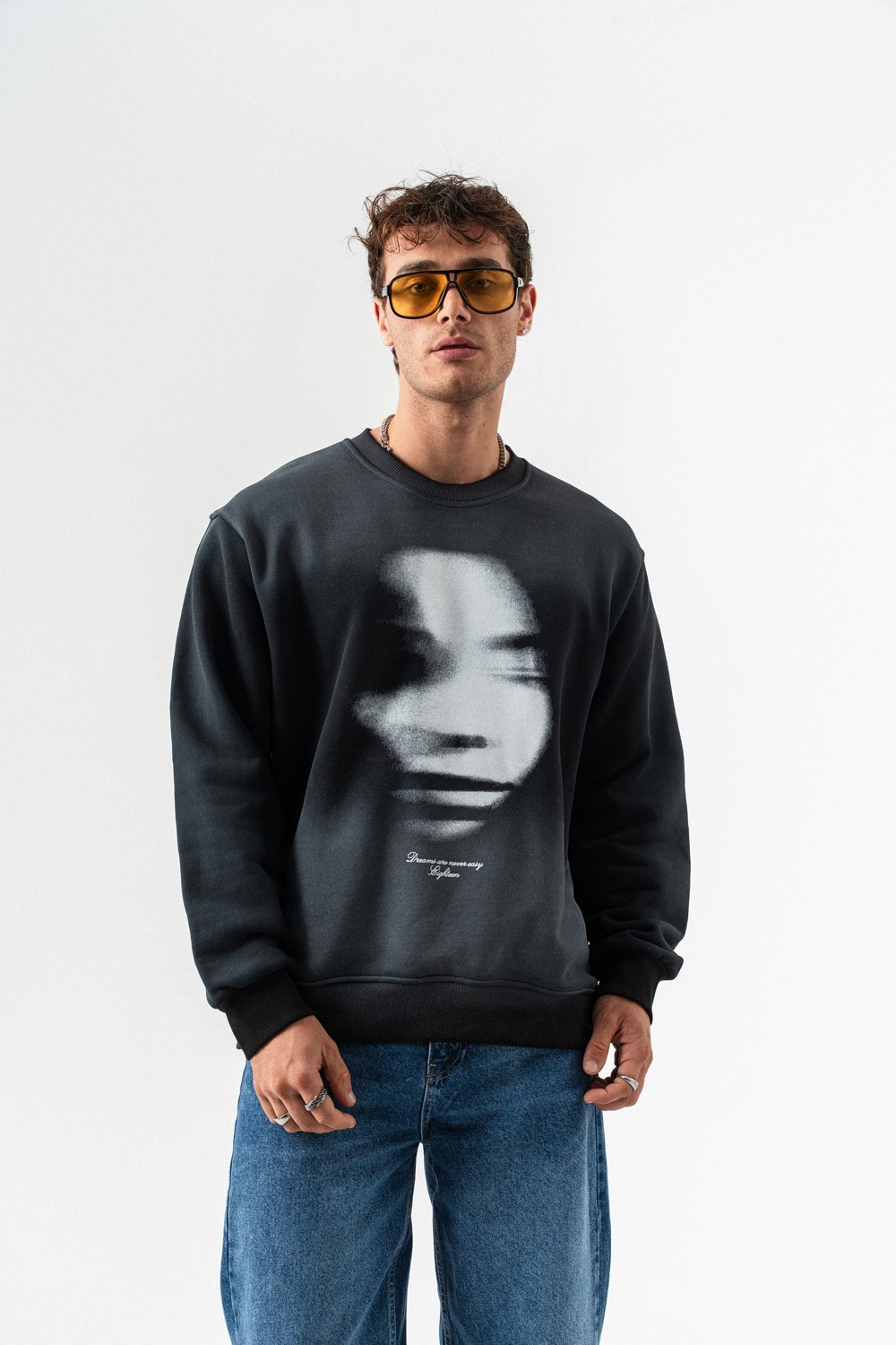 Foggy Yıkamalı Bisiklet Yaka Sweatshirt