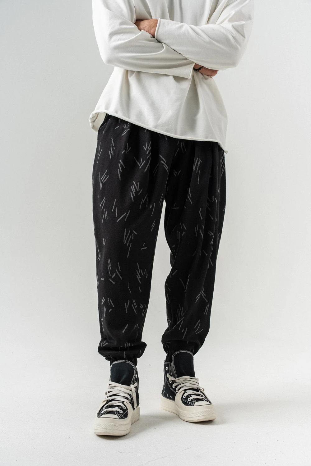 Splinter Bel ve Paça Lastikli Pileli Şalvar