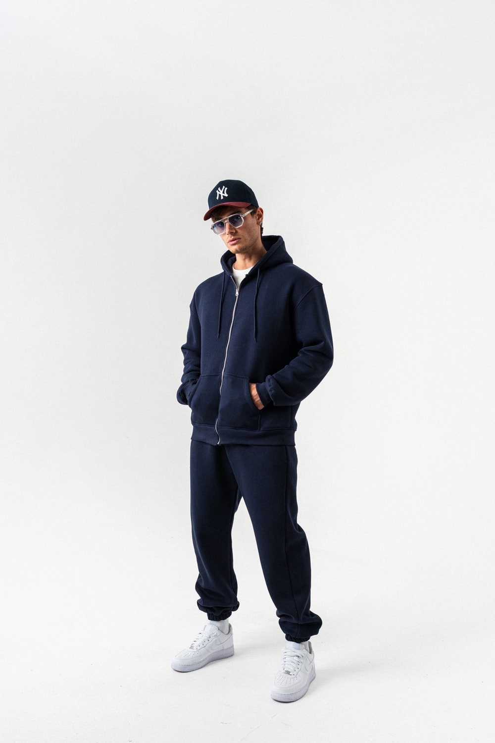 Fynor Fermuarlı Sweatshirt Hoodie ve Jogger Eşofman Takımı - Lacivert