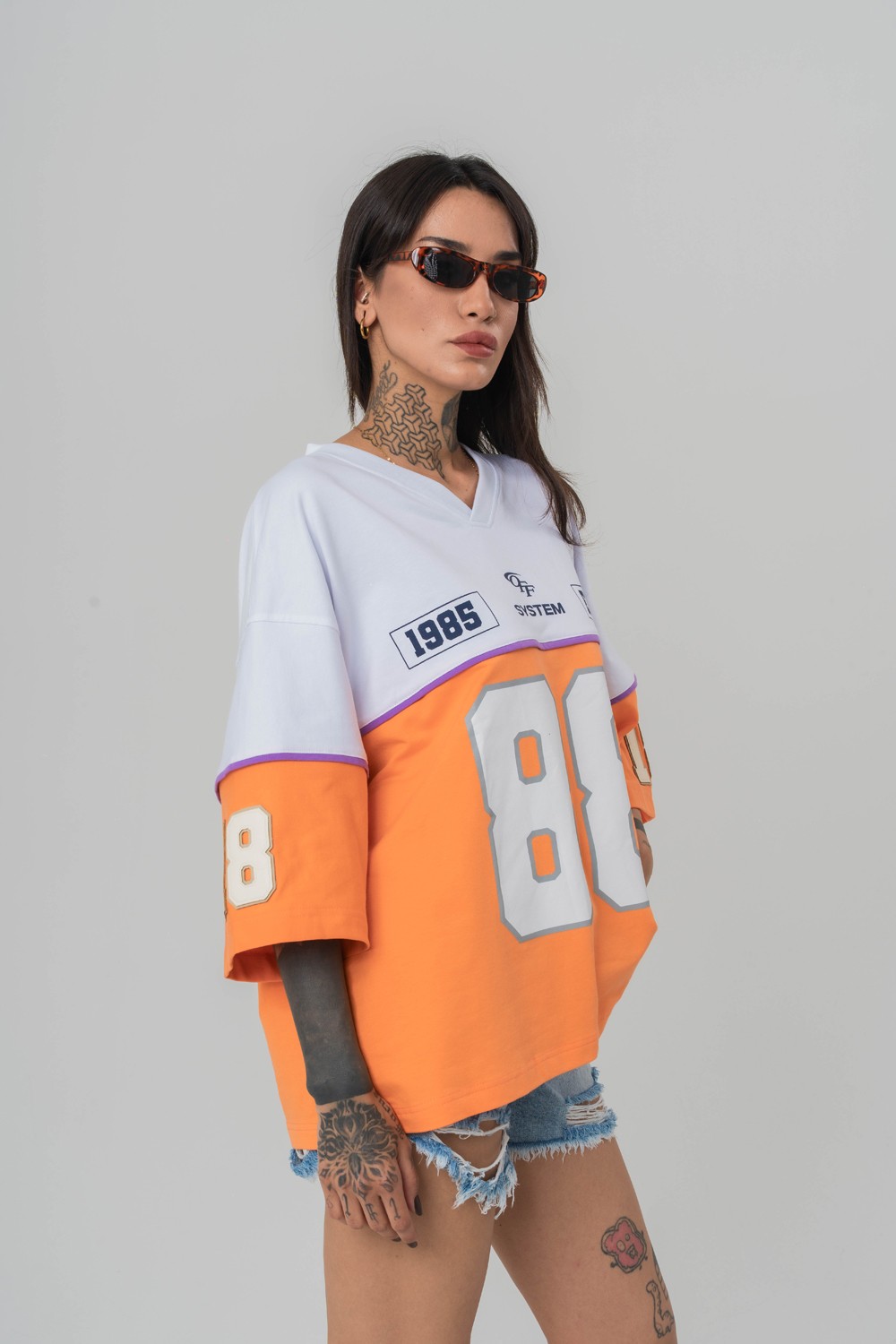 Eighty-Eight V Yaka Oversize T-shirt - Turuncu