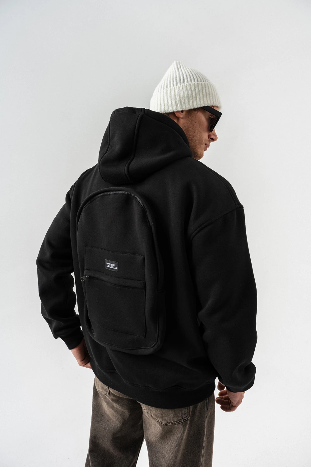 Basebag Fermuarlı ve Sırt Çantası Detaylı Kapüşonlu Sweatshirt  - Siyah