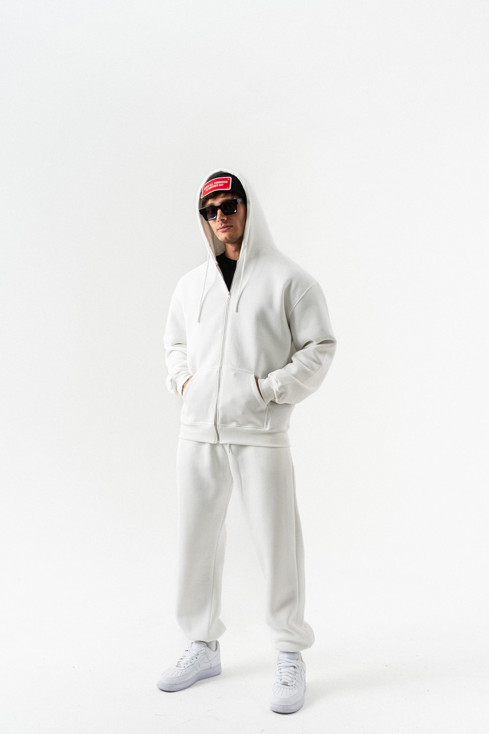 Fynor Fermuarlı Sweatshirt Hoodie ve Jogger Eşofman Takımı - Ekru