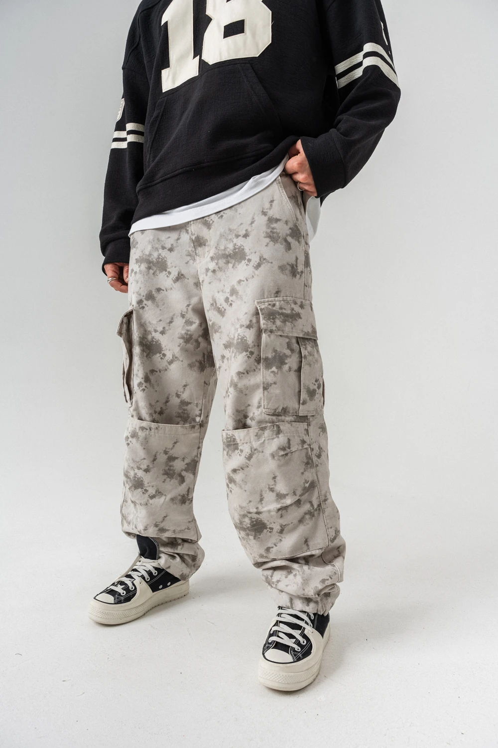 Camouflage Kargo Cep Detaylı Baggy Pantolon - Gri