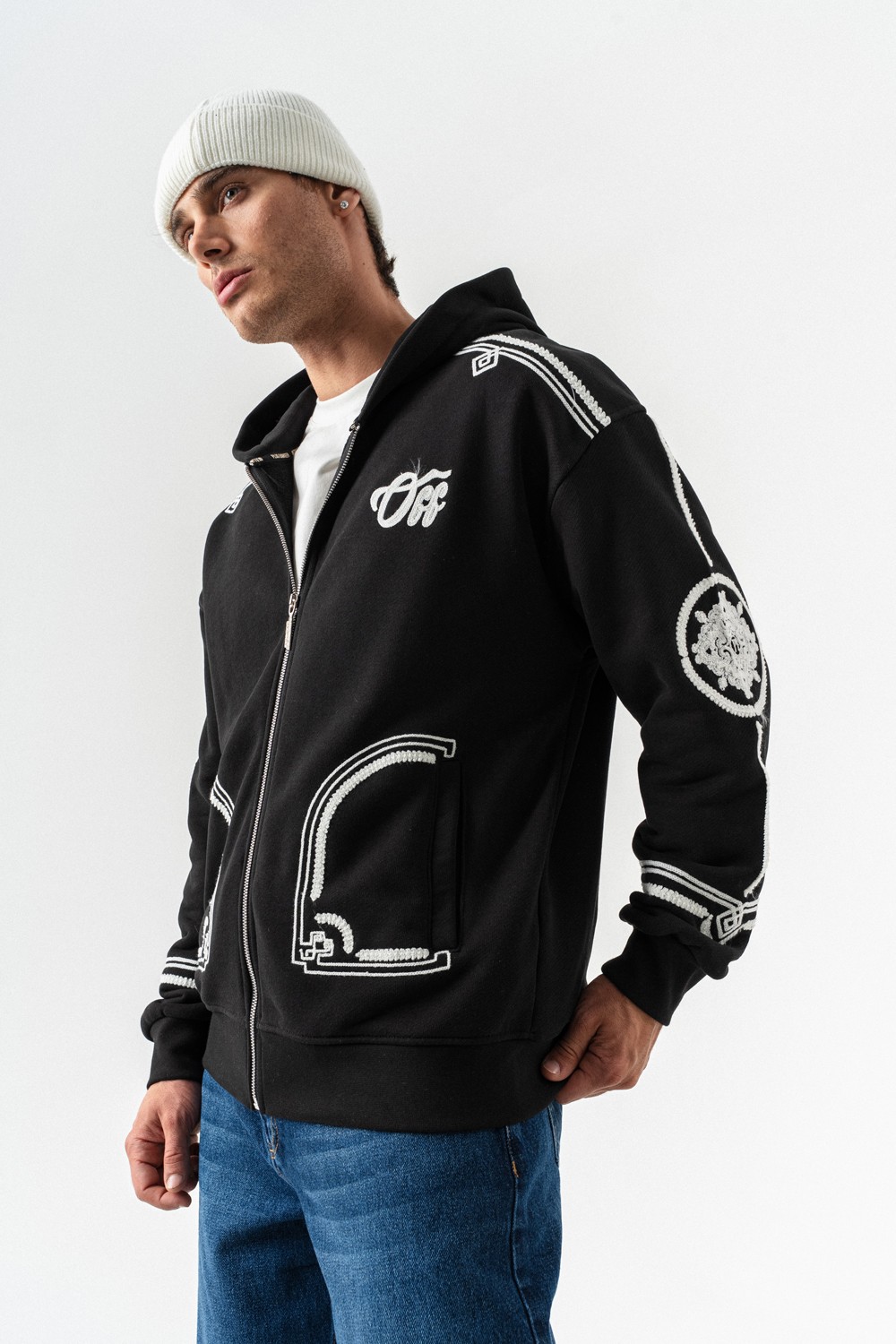 Overtone Nakış Detay Fermuarlı Sweatshirt Hoodie