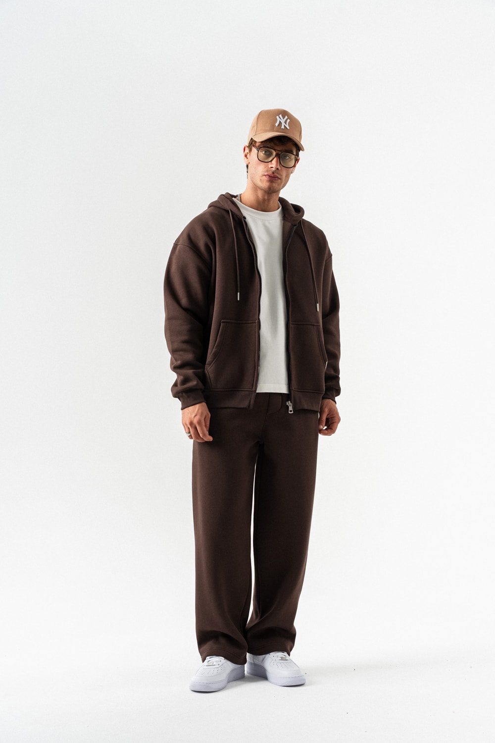 Brickstorm Fermuarlı Hoodie ve Baggy Eşofman Takımı - Kahverengi
