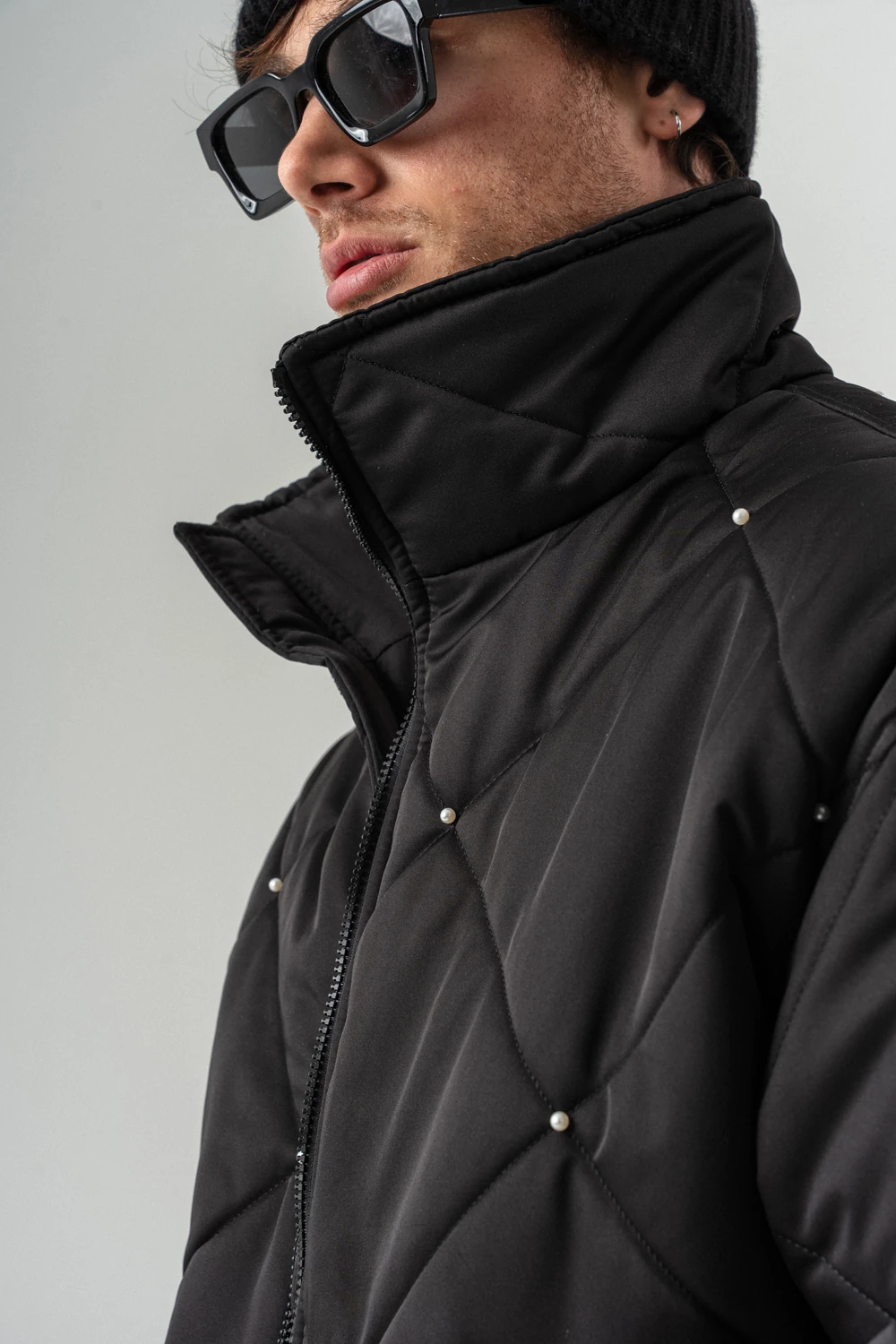 Diamond Pearl İnci Detaylı Kapitone Şişme Mont