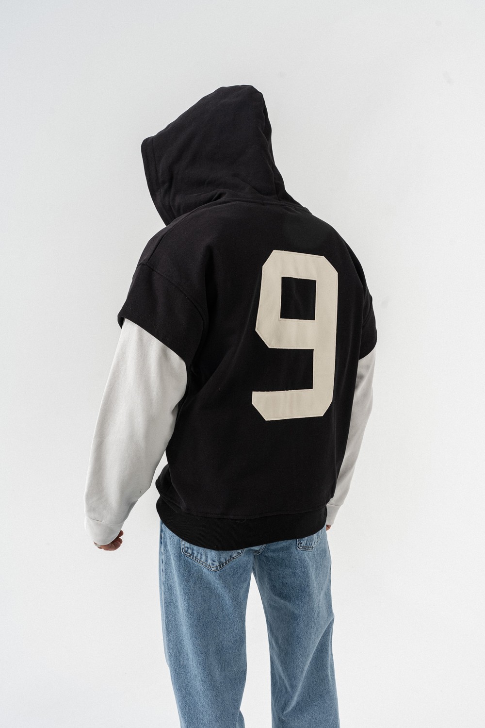 Patriot 9 Premium Deri Detay Fermuarlı Sweatshirt Hoodie - Siyah
