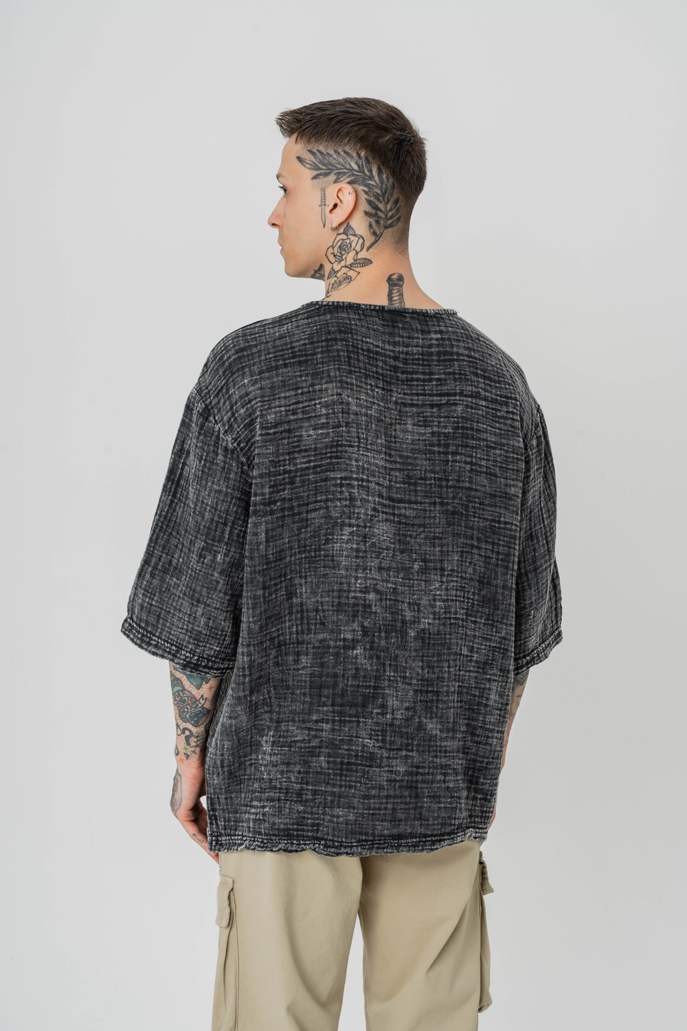 Screen Yıkamalı Keten Kumaş Oversize T-shirt