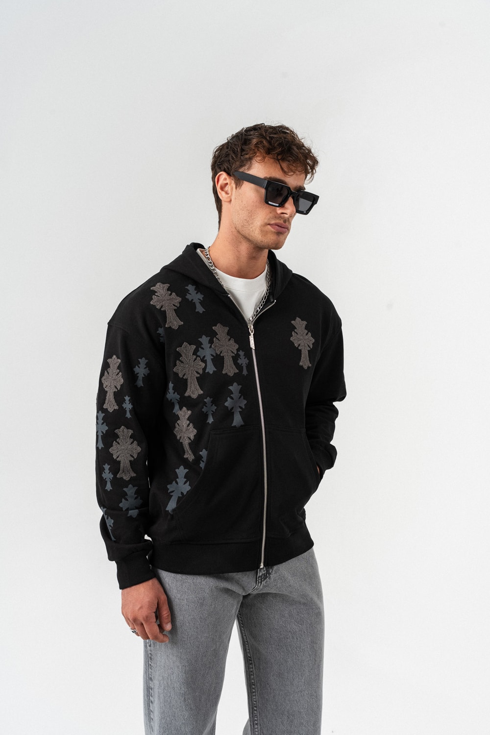 Grafflow Nakış Detay Fermuarlı Sweatshirt Hoodie