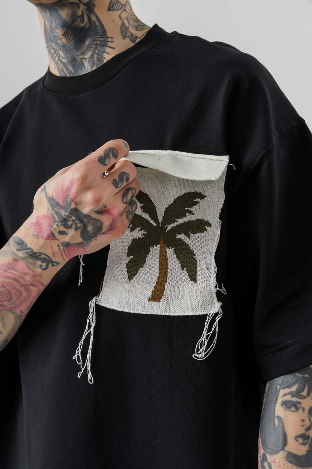 Palm Tree Saçaklı Cep Oversize T-shirt