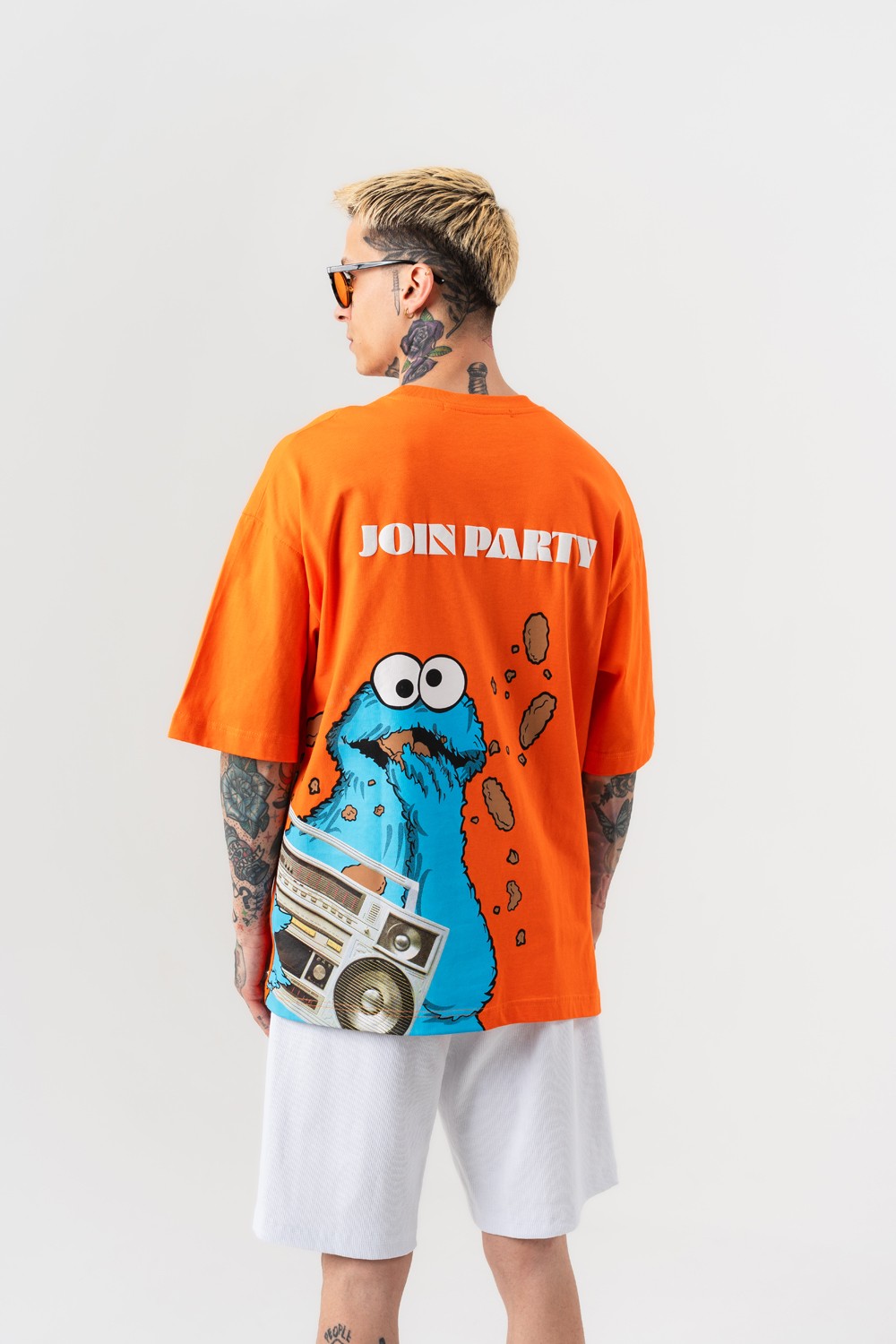 Join Party Sırt Baskılı Oversize T-shirt - Turuncu