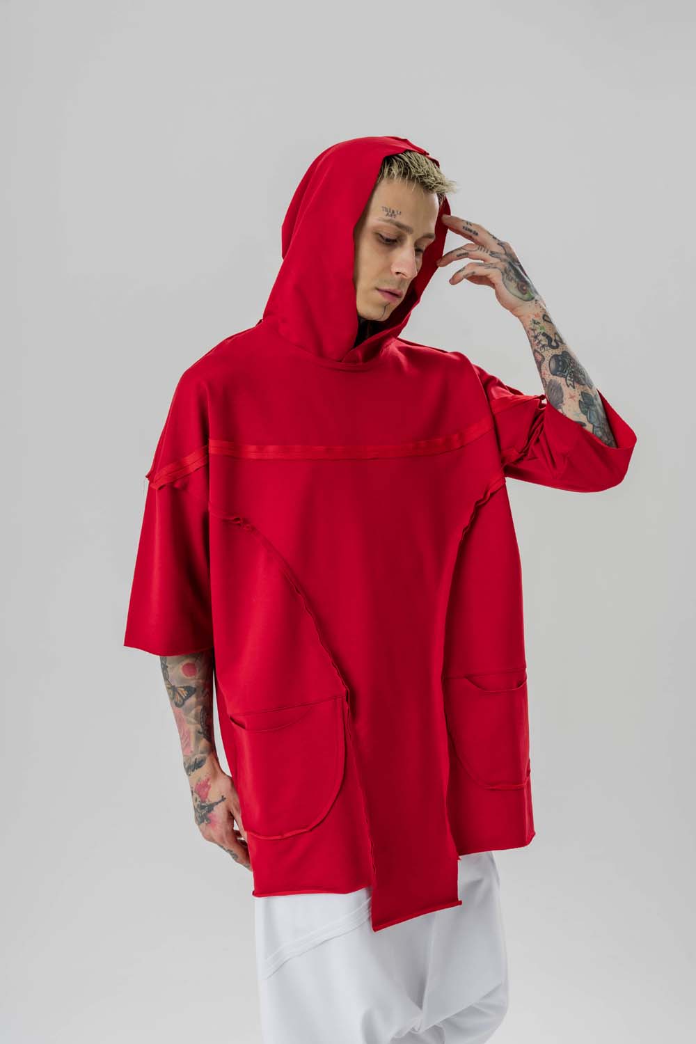 Elevated Asimetrik Oversize Kapüşonlu T-shirt