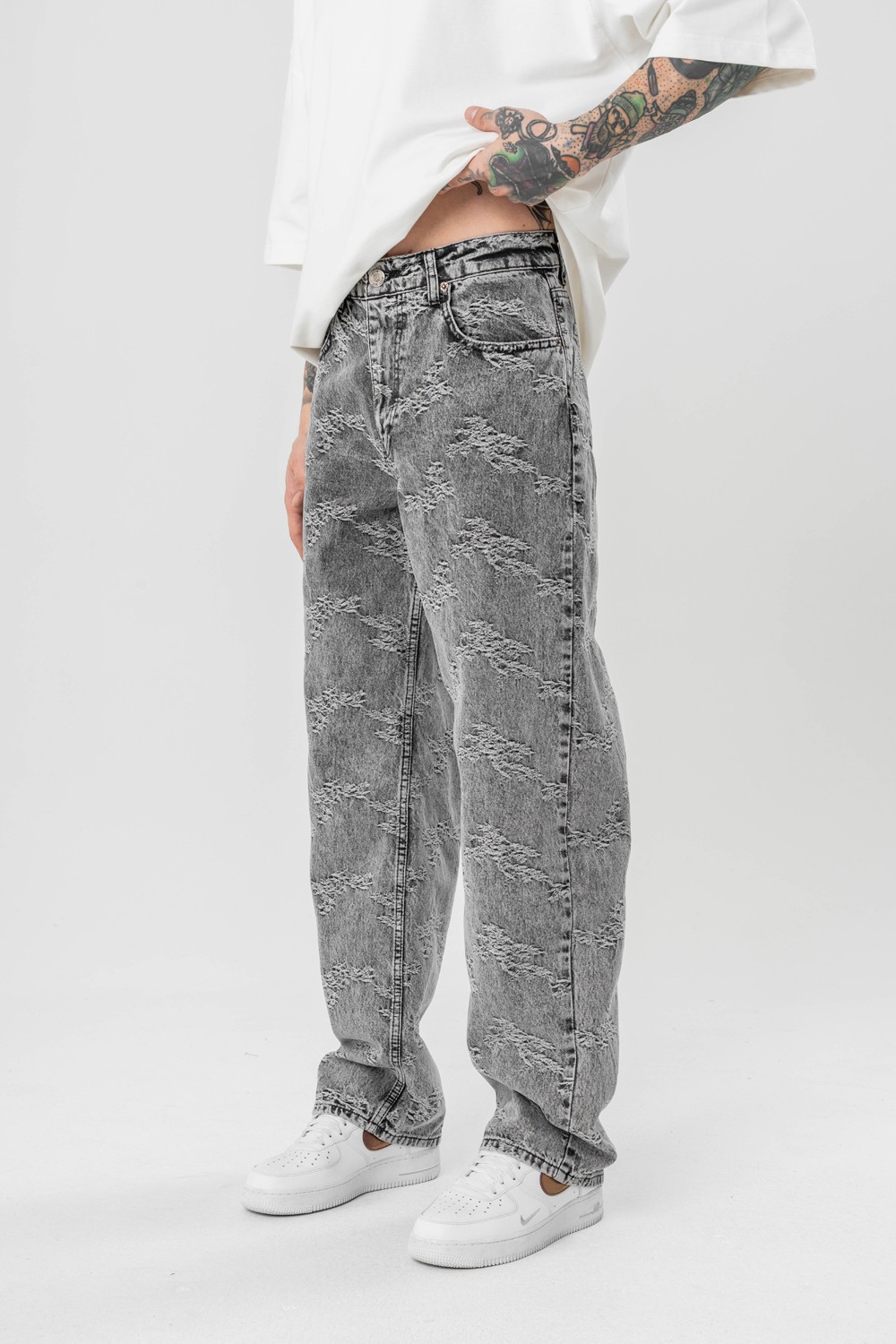 Tree Nakış Detaylı Jean Baggy Pantolon