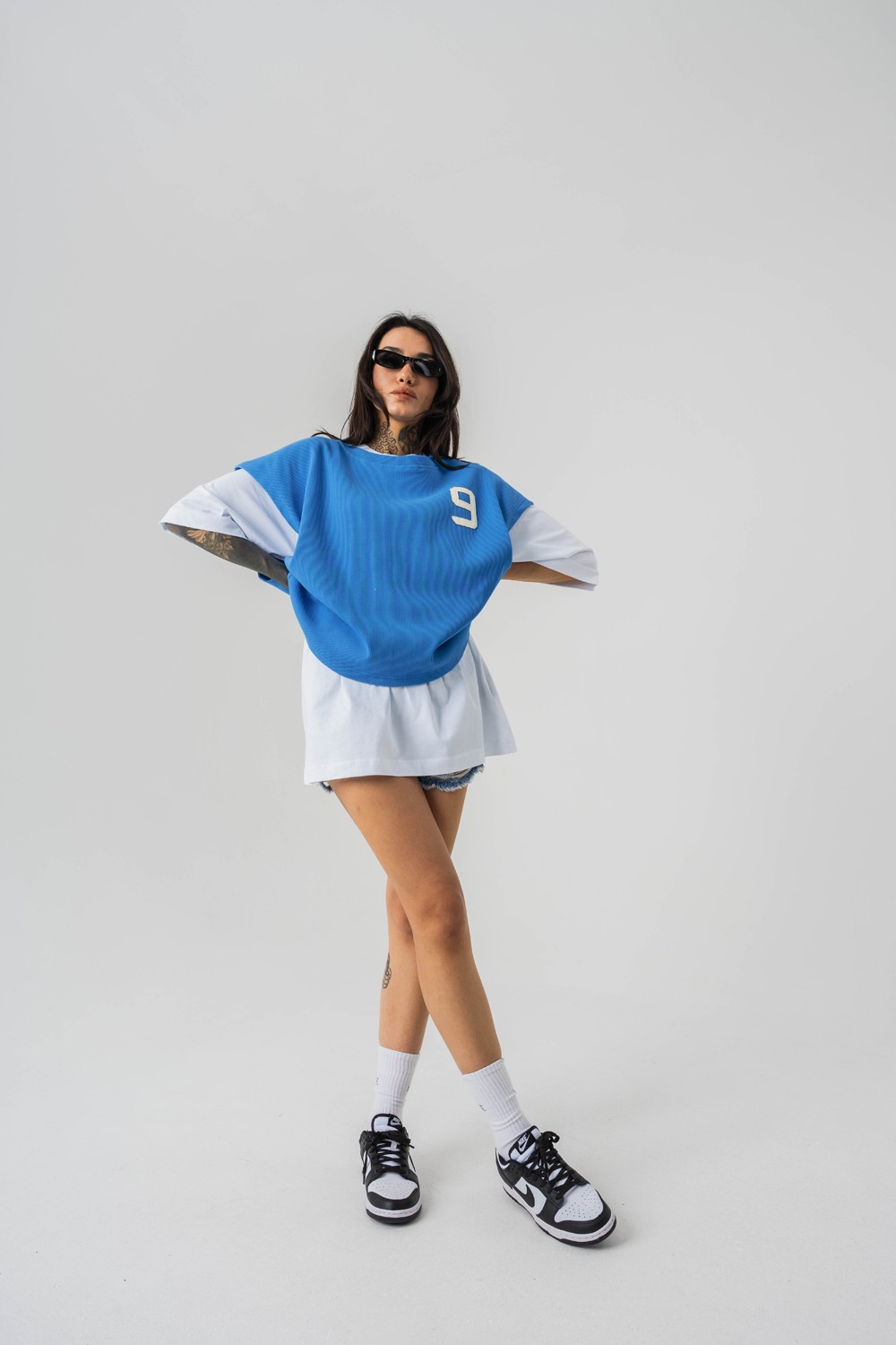 Patriot 9 Premium Oversize Crop ve T-shirt Bir Arada 2'li Set - Mavi