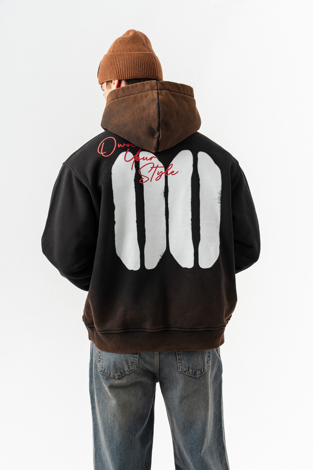 00 Style Yıkamalı Sırt Baskı Sweatshirt Hoodie