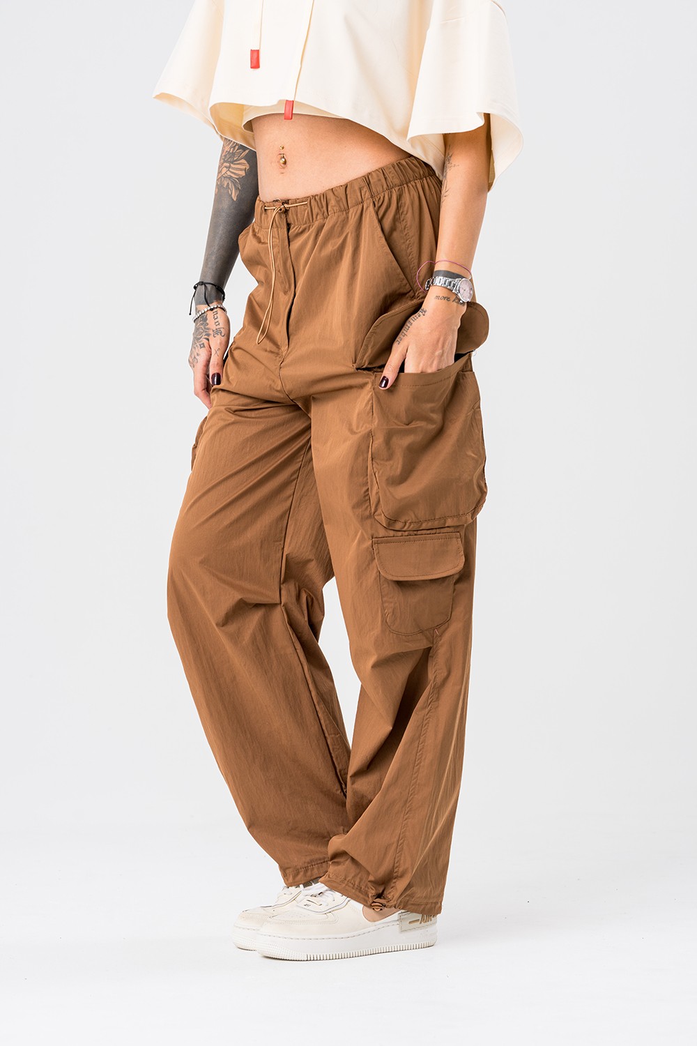 Ember Kargo Cep Detaylı Baggy Kadın Pantolon - Bronz