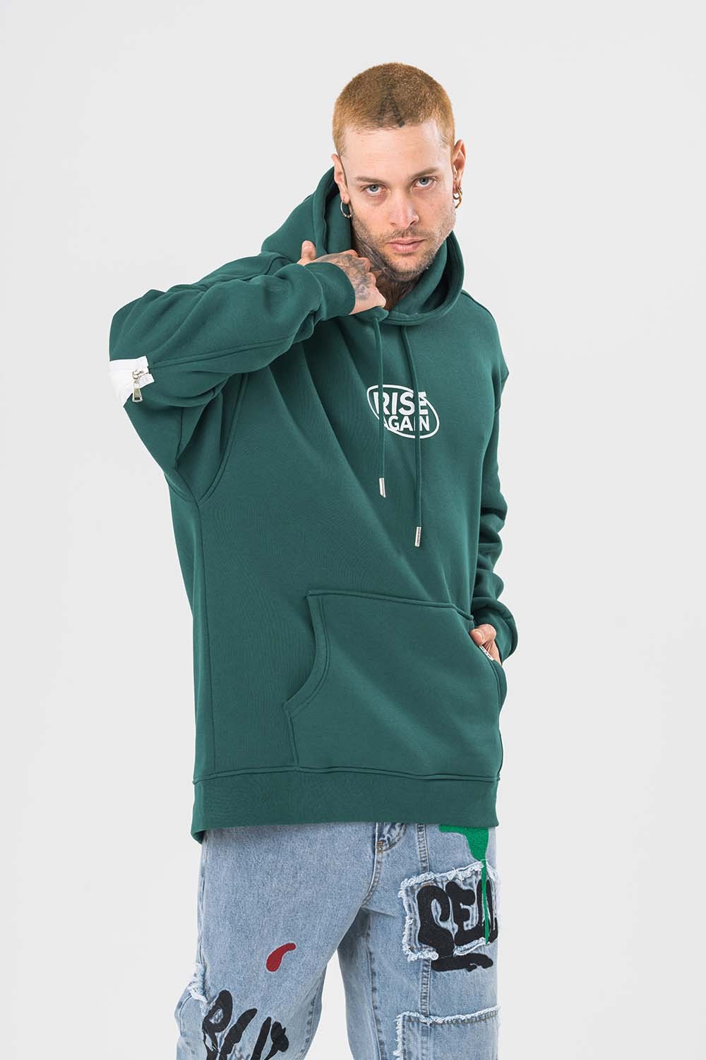 Rise Again Sırt Gizli Fermuar Detay Kapüşonlu Sweatshirt