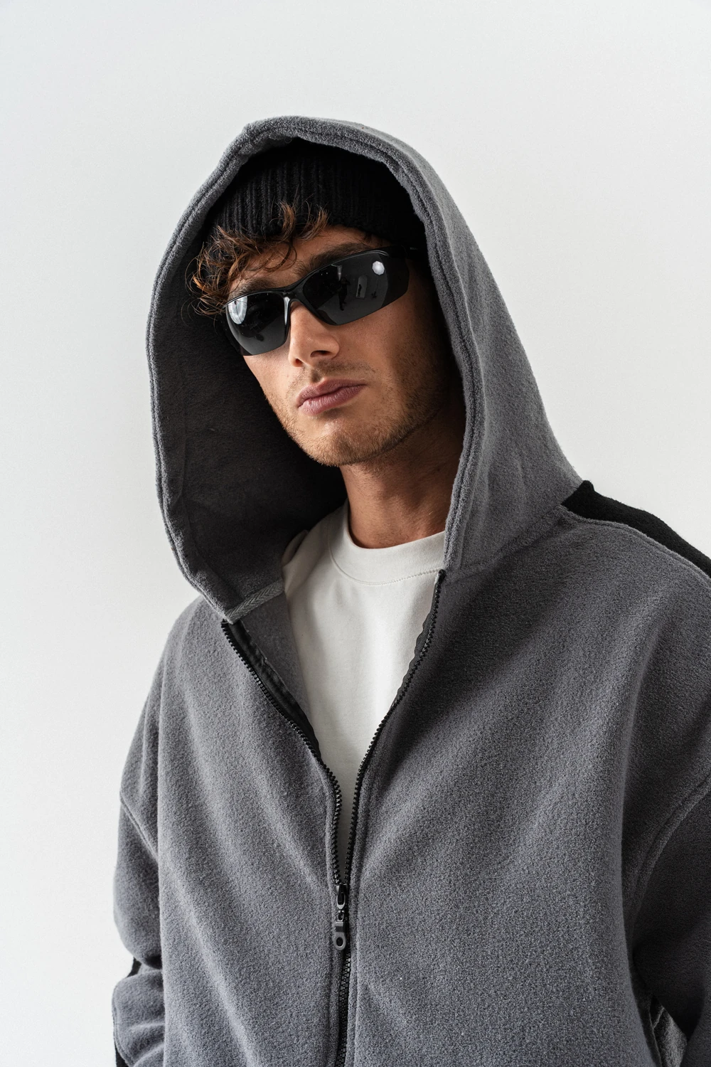 Nova Havlu Kumaş Fermuarlı Sweatshirt Hoodie Eşofman Takımı - Antrasit