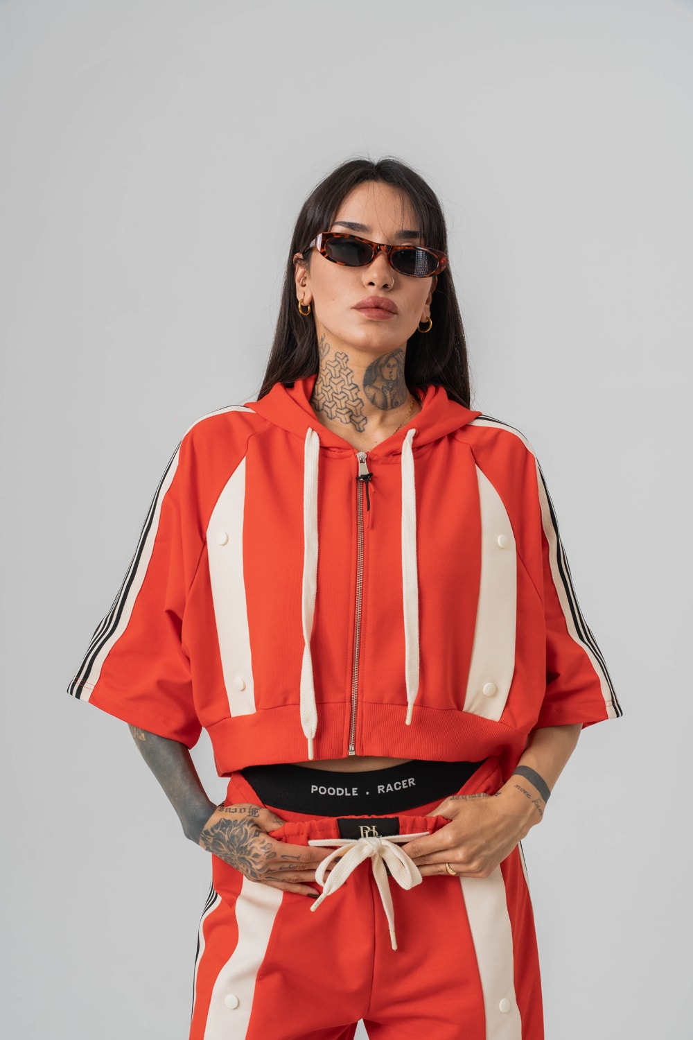 Urban Stripe Crop +  Kapüşonlu Kadın T-shirt 2' li Set