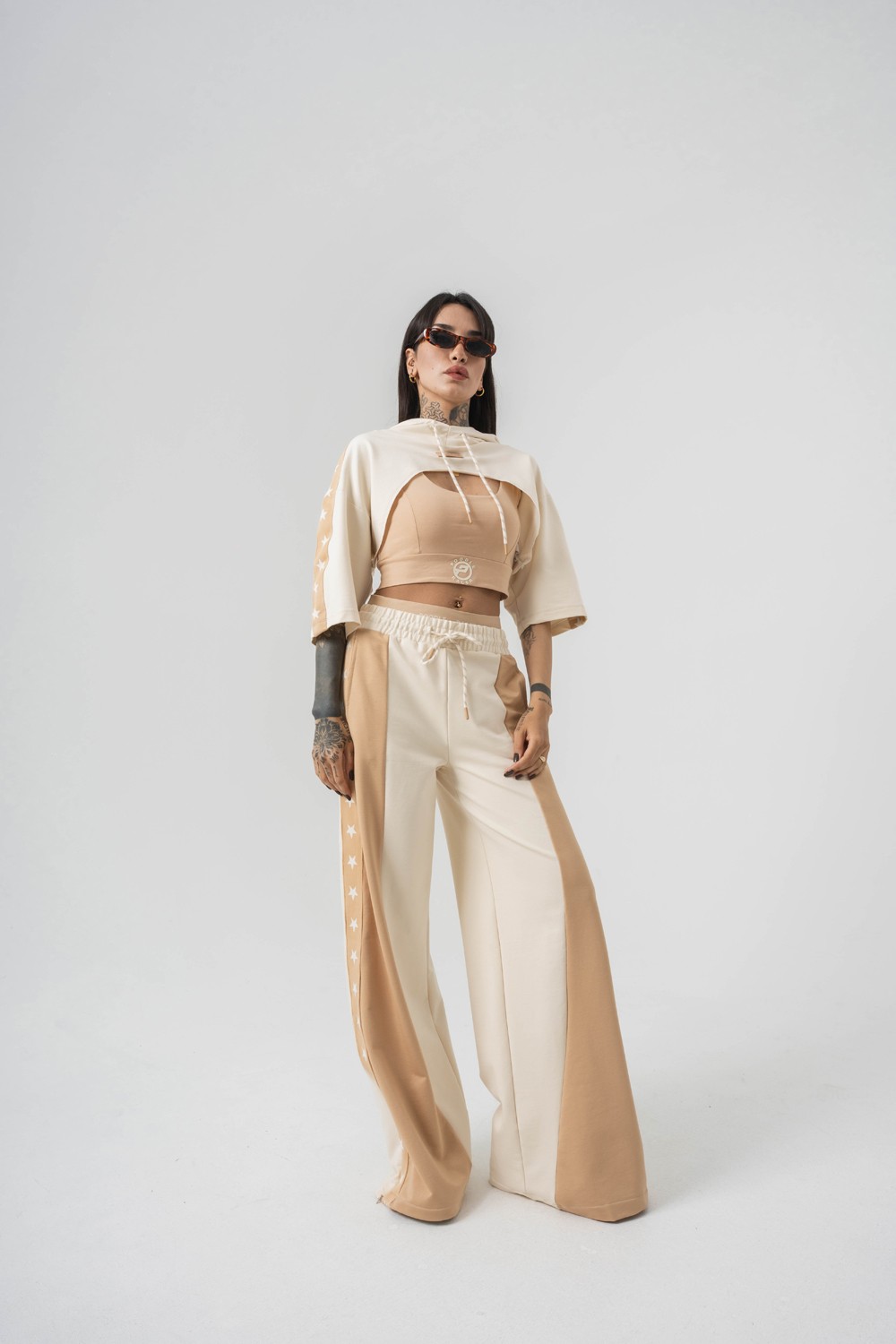 Star Flow Crop + Kapüşonlu T-shirt + Eşofman Alt 3'lü Set Takım