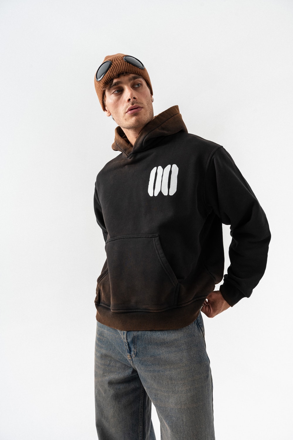 00 Style Yıkamalı Sırt Baskı Sweatshirt Hoodie