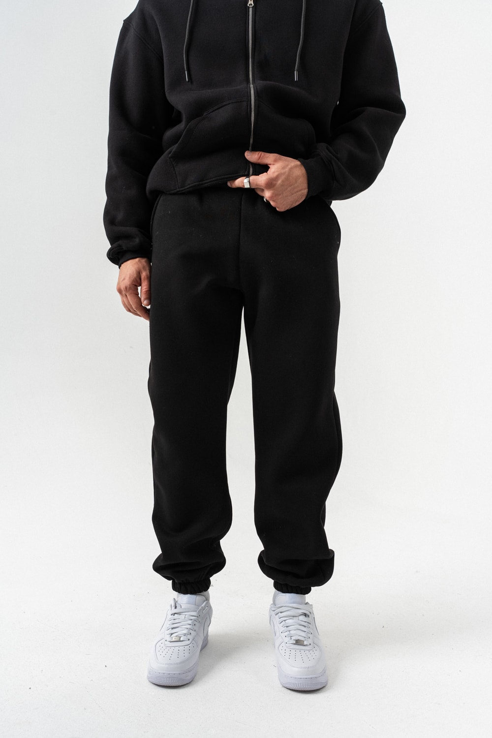 Fynor Fermuarlı Sweatshirt Hoodie ve Jogger Eşofman Takımı - Siyah