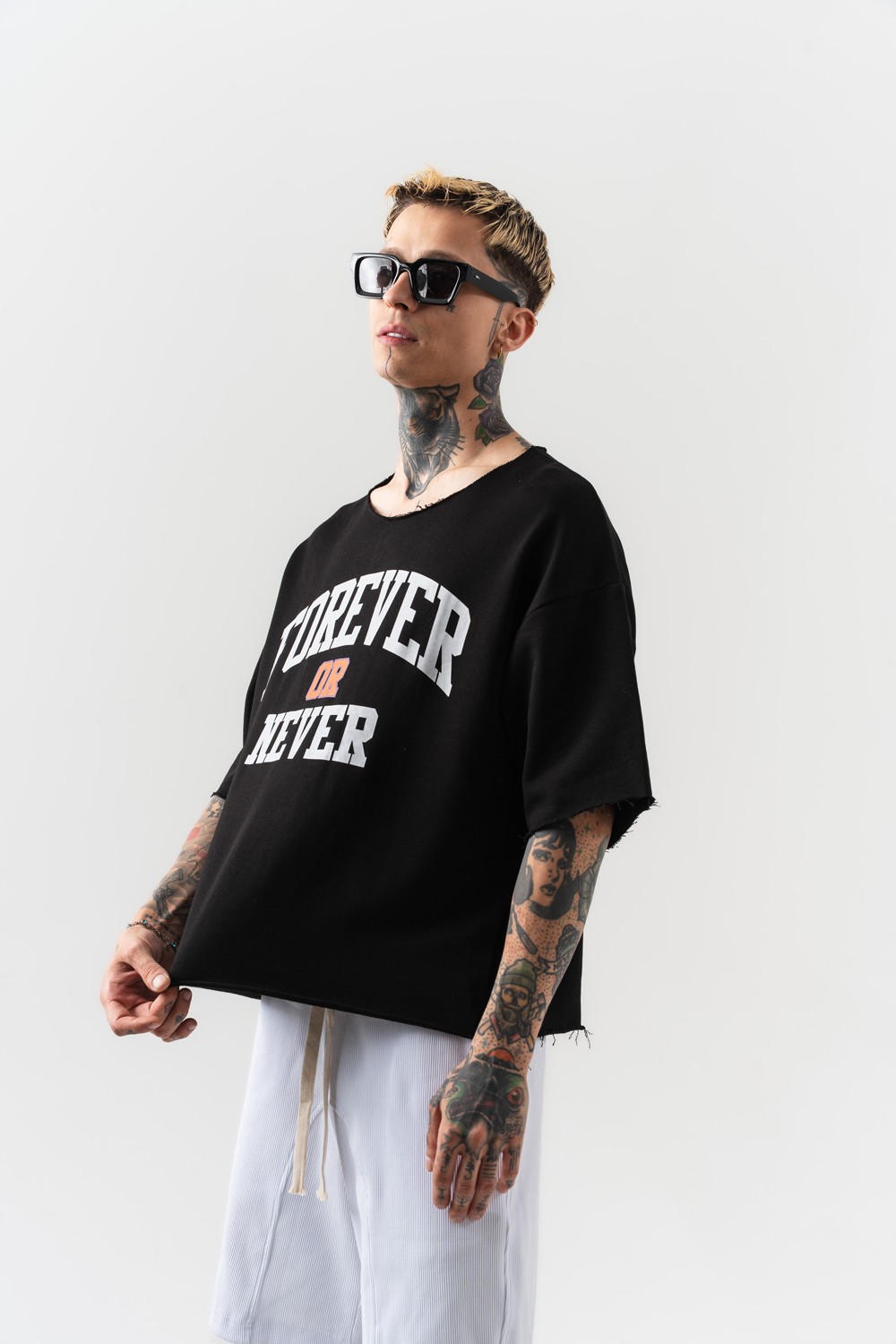 Never Oversize Crop T-shirt - Siyah