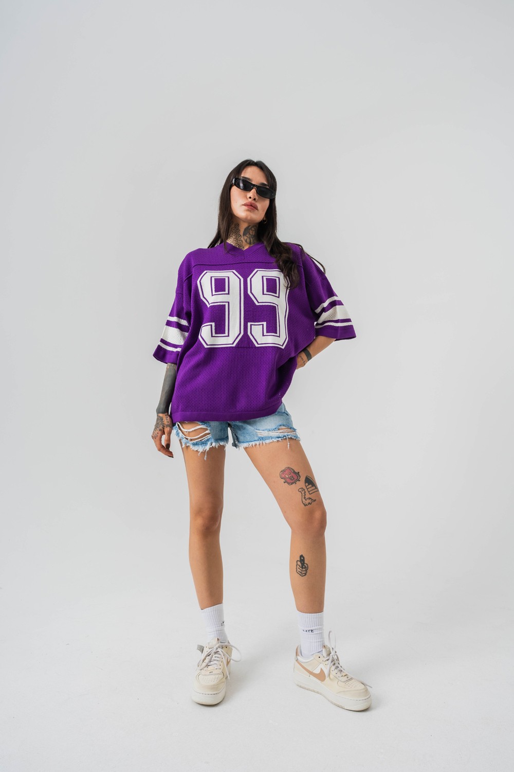99 Knit Oversize Triko T-shirt - Mor