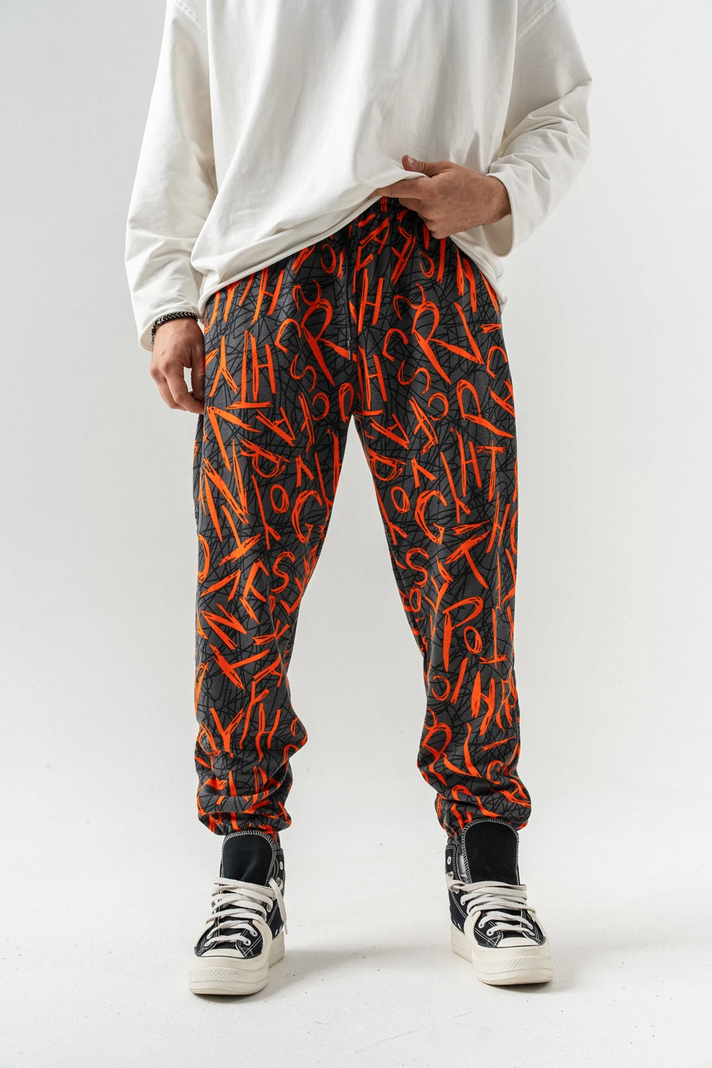 Letter Bel ve Paça Lastikli Jogger Eşofman - Turuncu