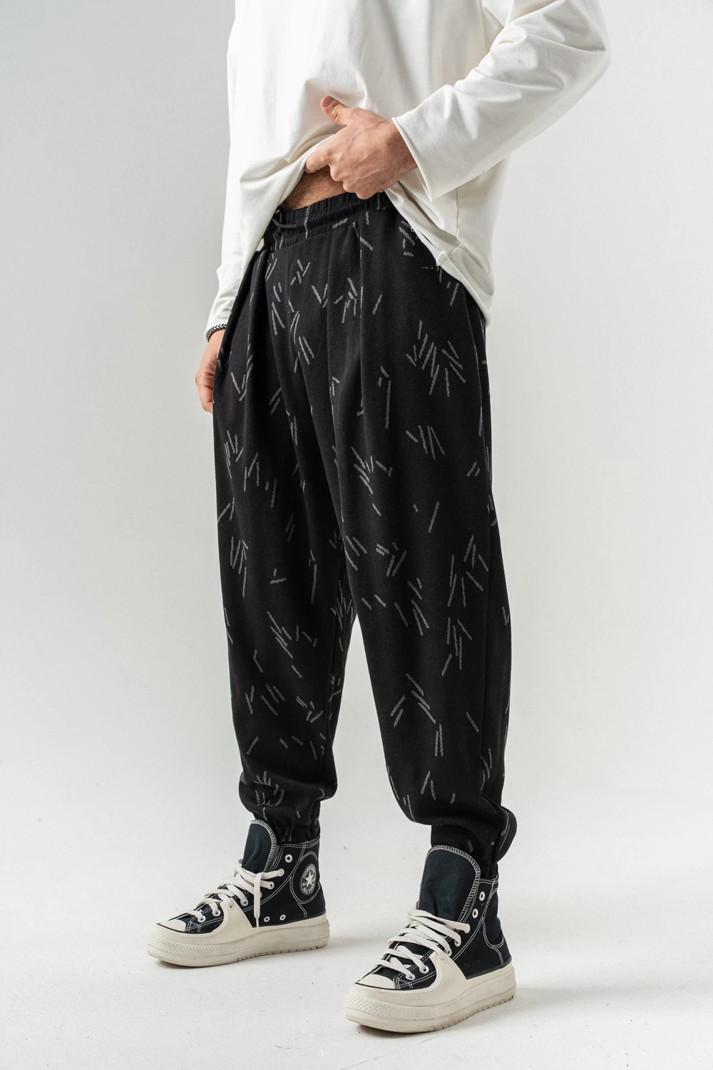 Splinter Bel ve Paça Lastikli Pileli Şalvar