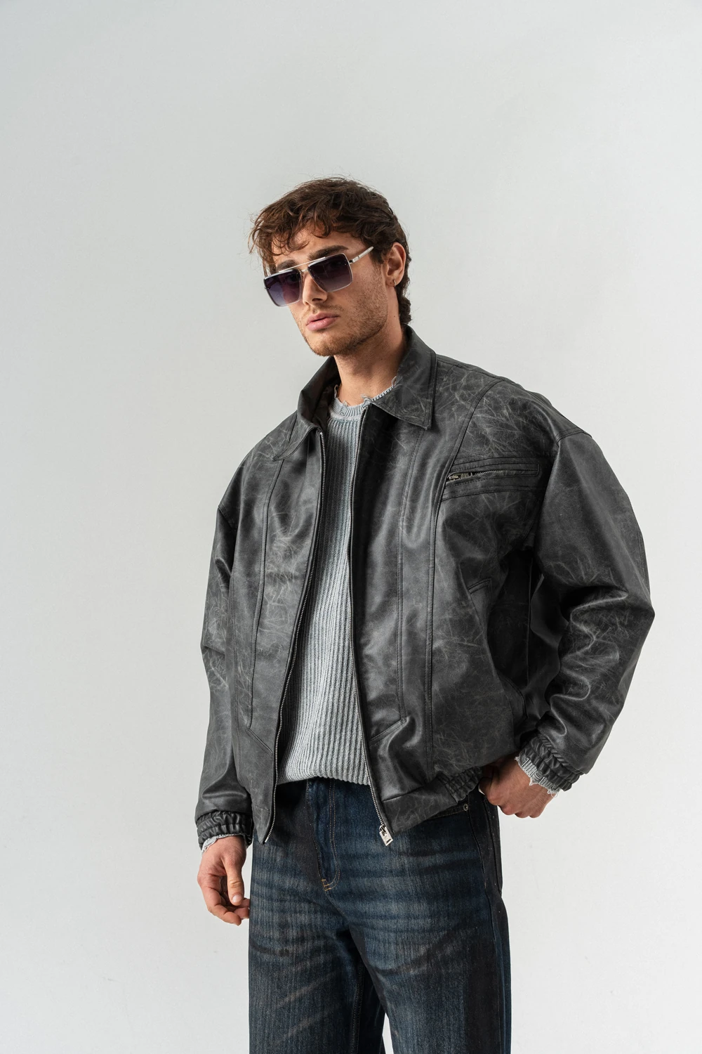 Blendcore Fermuar ve Cep Detaylı Deri Mont - Siyah