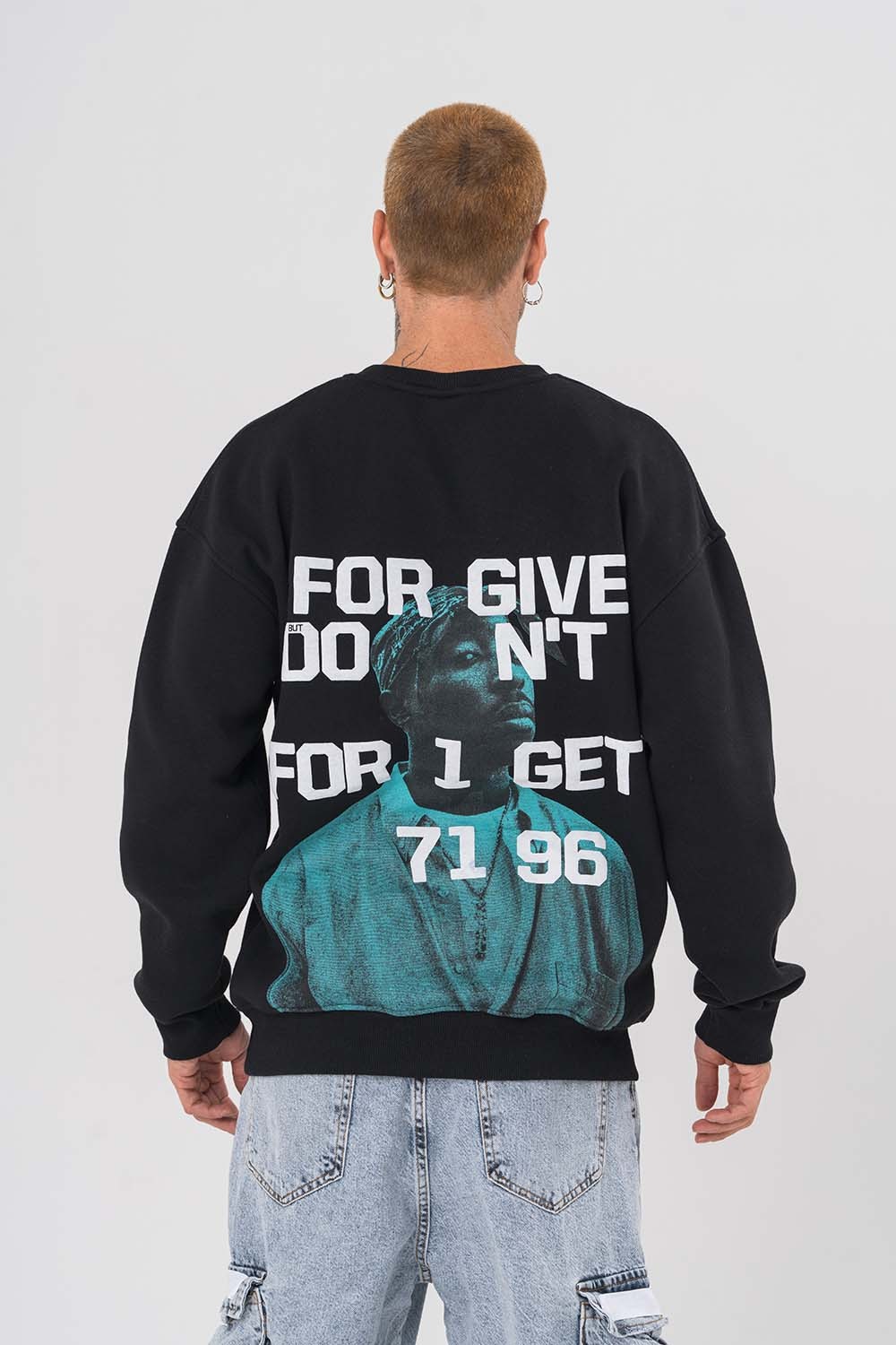 2pac Kabartma Baskı Detaylı Bisiklet Yaka Sweatshirt