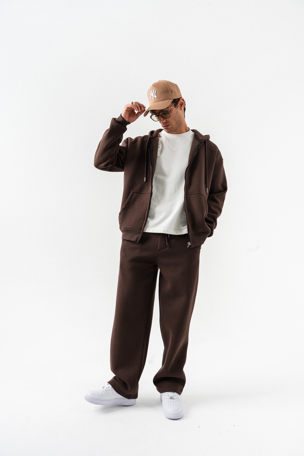 Brickstorm Fermuarlı Hoodie ve Baggy Eşofman Takımı - Kahverengi