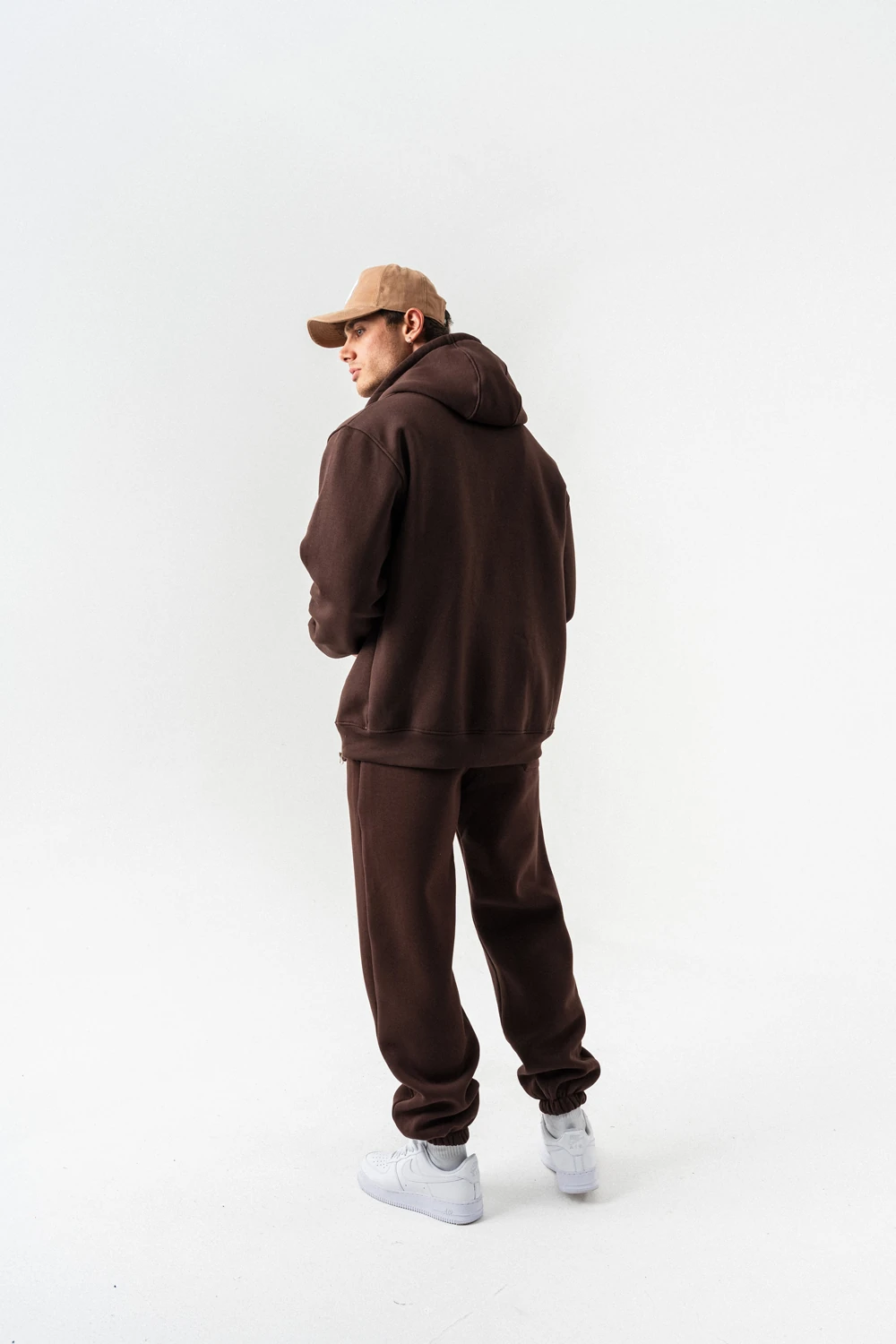 Fynor Fermuarlı Sweatshirt Hoodie ve Jogger Eşofman Takımı - Kahverengi