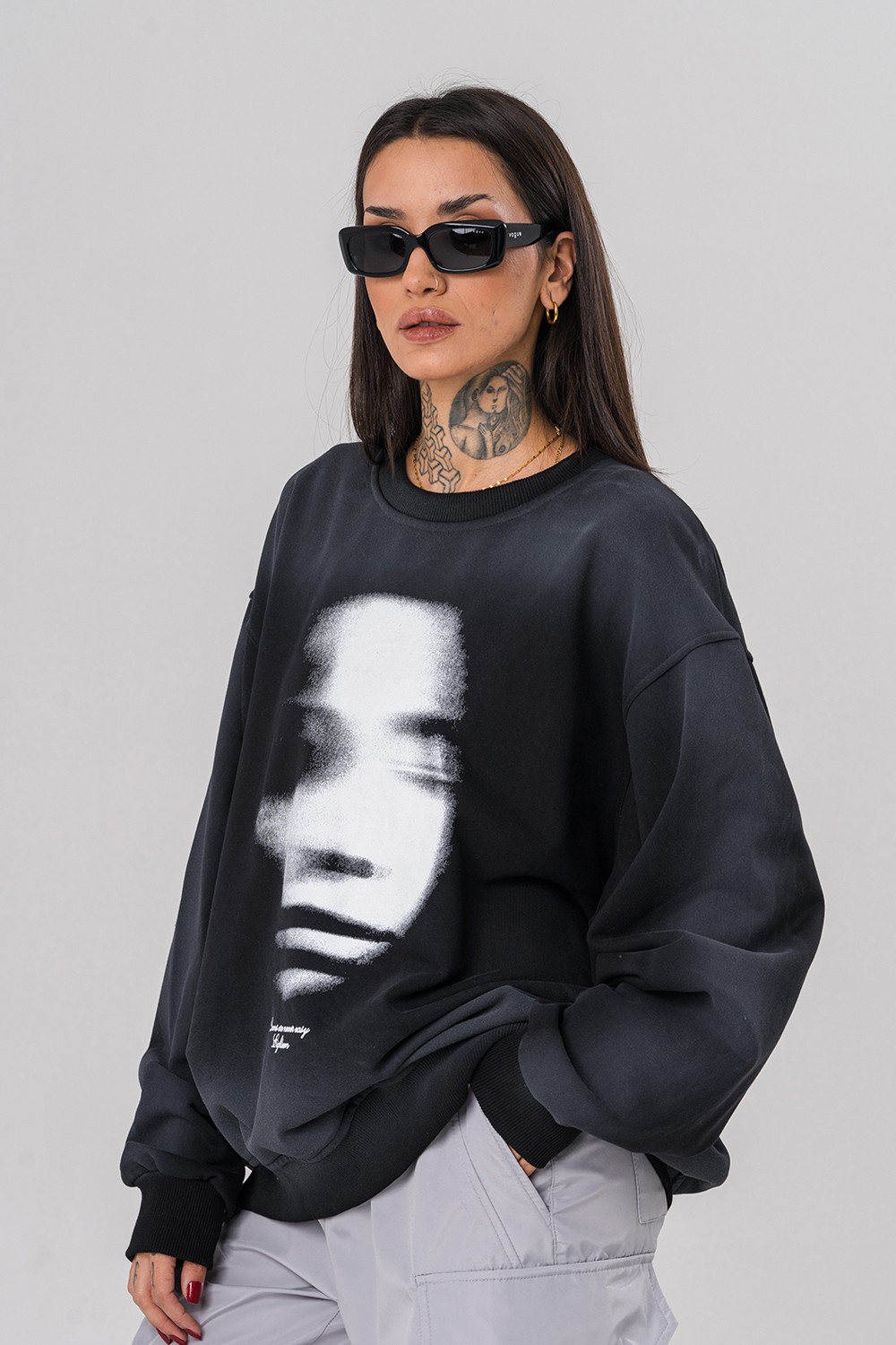 Foggy Yıkamalı Bisiklet Yaka Sweatshirt