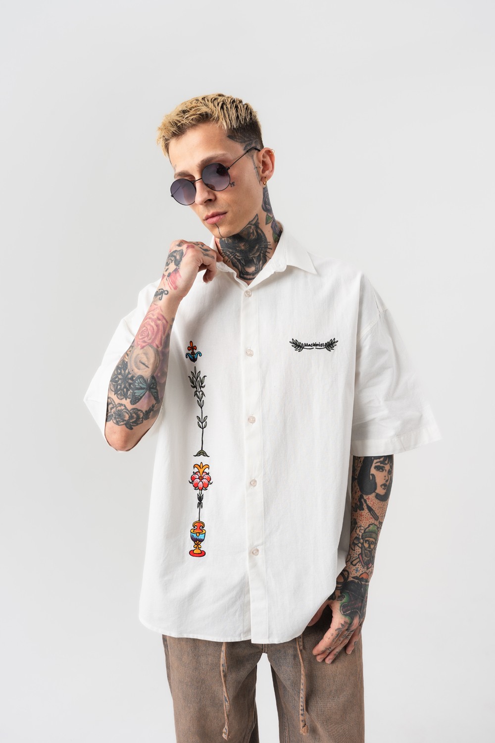 Fallback Nakış Detaylı Oversize Keten Gömlek