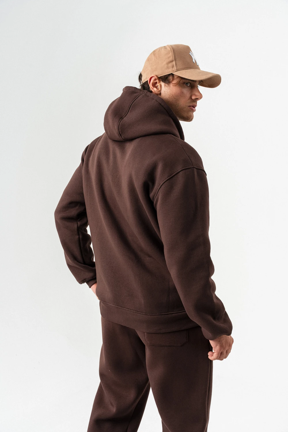 Fynor Fermuarlı Sweatshirt Hoodie ve Jogger Eşofman Takımı - Kahverengi