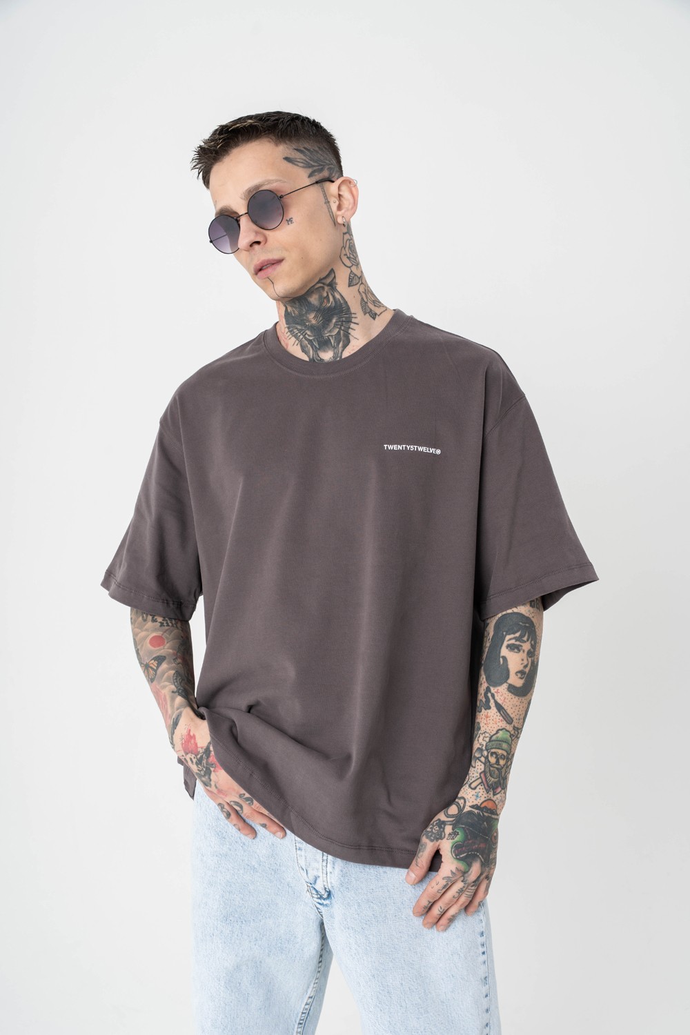 Basic Fırçalı Kumaş Oversize T-shirt