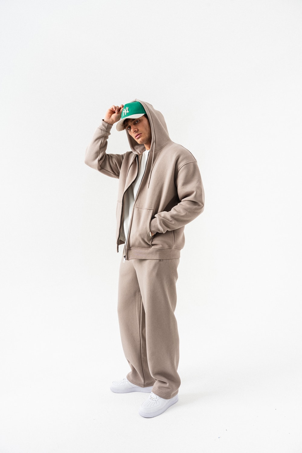 Brickstorm Fermuarlı Hoodie ve Baggy Eşofman Takımı - Vizon
