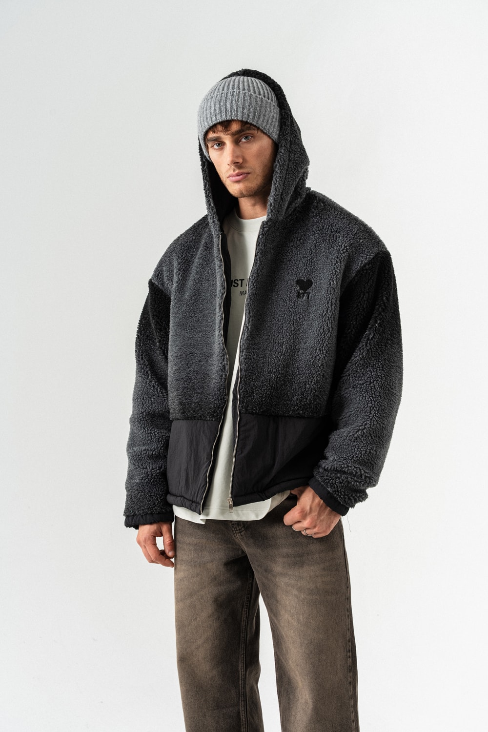 Grayscale Fermuarlı Polar Mont