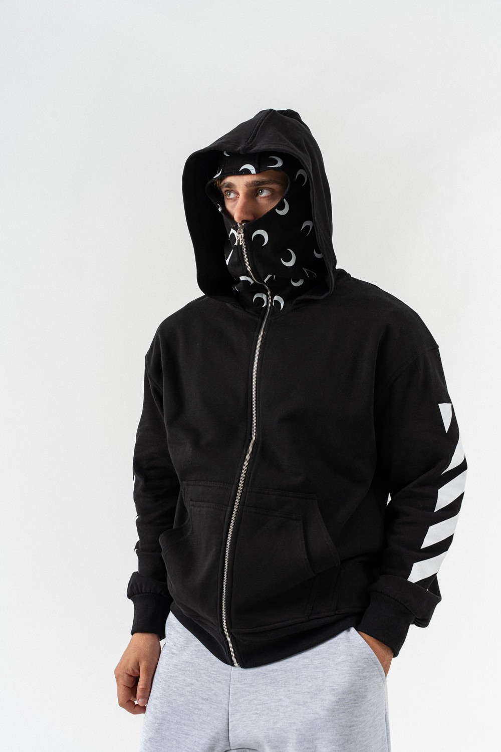 Moonknight Maske Detay Fermuarlı Sweatshirt Hoodie