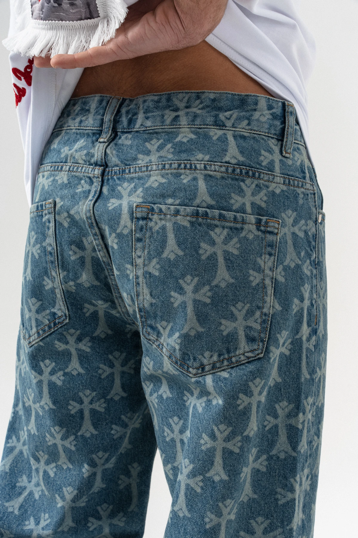 Crossfire Pattern Baggy Jean Pantolon - Gangown